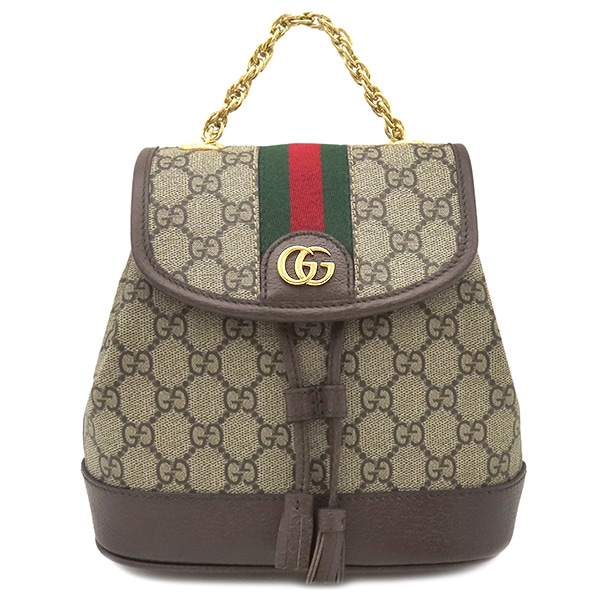 グッチ リュック・デイパック オフィディア ミニ バックパック GGスプリームキャンバス ベージュ×エボニー ゴールド金具 茶 795221 【箱】【中古】