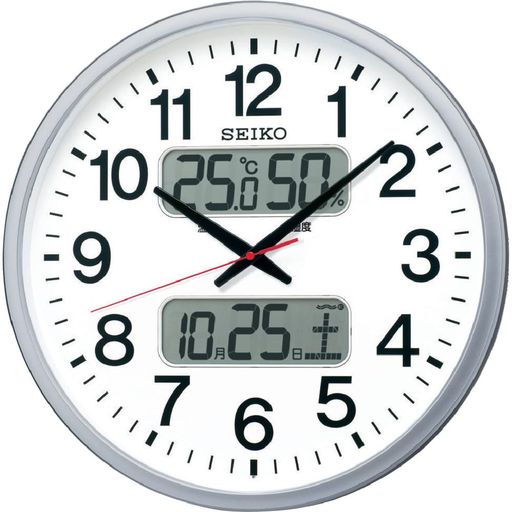 セイコークロック(Seiko Clock) 掛け時計 オフィスタイプ 電波 アナログ 大型 カレンダー 温度 湿度 表示 銀色 メタリック KX237S