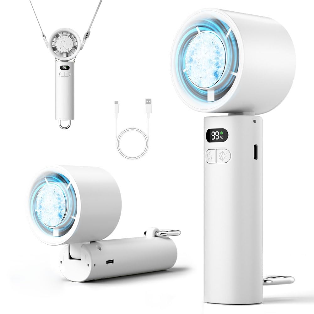 【2025年夏新設計・ -20℃瞬間冷却】ハンディファン 冷却プレート 手持ち扇風機 強力送風 折り畳み 携帯扇風機 7枚羽根 100段階風量調節 6800mAh大容量 クーラー機能 首掛け Type