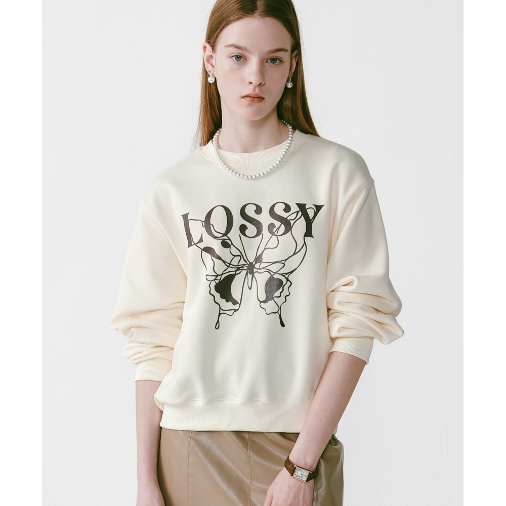 LOSSYROW ロッシーバタフライスウェットシャツ【クリーム】