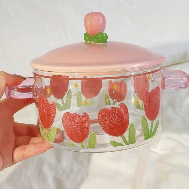 急速出荷 即納リップ 可愛い 両耳 ガラス インスタントラーメン 大容量です 盖 食器 オフィスです 学生 宿舎 スクエアエッジ 碗