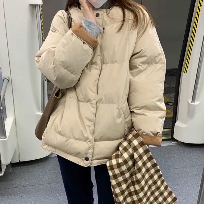 ホワイトダックダウン野球ダウンジャケット女性の 2024 新韓国スタイル学生冬緩い肥厚ショートパンジャケット