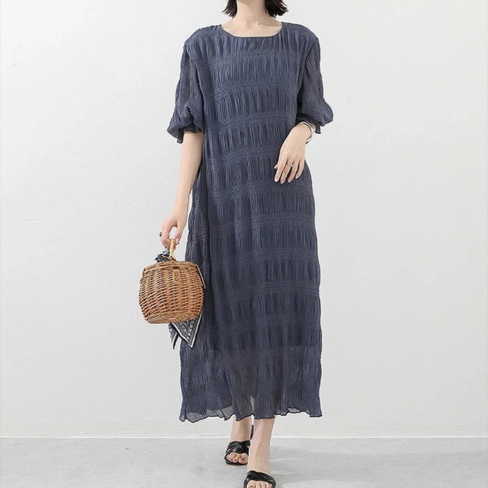 【20点セット】ワンピース 夏 ロングワンピース 裏地あり 袖フリル レディース 半袖 エンボス シフォン 爽やか ギャザー パフスリーブ 後ろボタン 無地 リゾートワンピース 大人可愛い お洒落 ミ