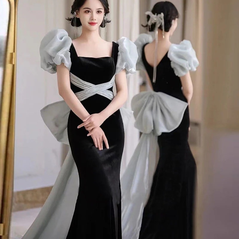 黒のイブニングドレス 女性 2023年 マーメイドスカート 美術検定 司会者 感 母の日