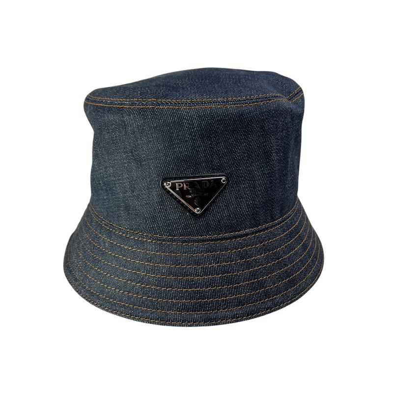 PRADA プラダ 三角ロゴ XL デニム 帽子 紺 A-12855