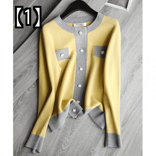 レディース 定番 ニット セーター 長袖 カーディガン アウター 秋冬 デザインボタン カジュアル ウール ジャケット 女性 ポケット