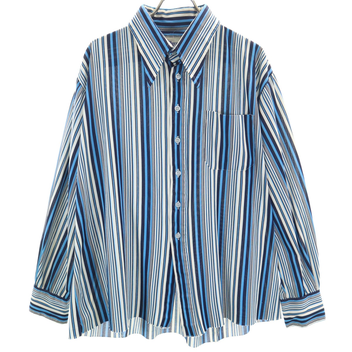Darwin ダーウィン 60s 70s ヴィンテージ 日本製 ストライプ柄 長袖 ボックスカット シャツ ブルー メンズ 古着