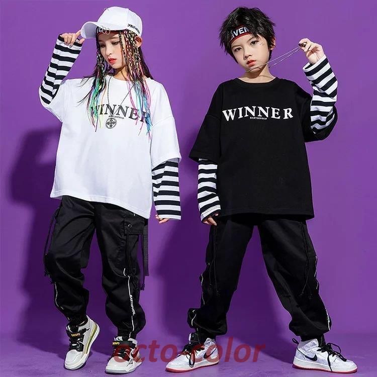 キッズ ダンス衣装 ヒップホップ セットアップ パーカー 長袖 男の子 女の子 HIPHOP 子供 ダンスウェア キッズ トップス Tシャツ パンツ 長ズボン イエロー 黒