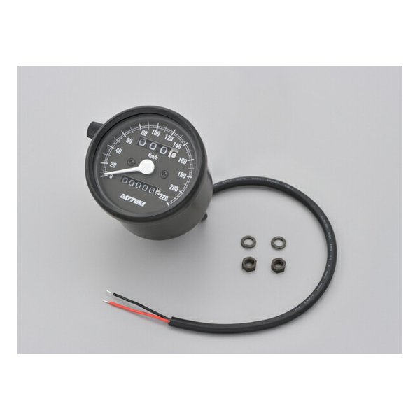 機械式スピードメーター φ60 ブラックボディ/ブラックパネル 220km/h D15623