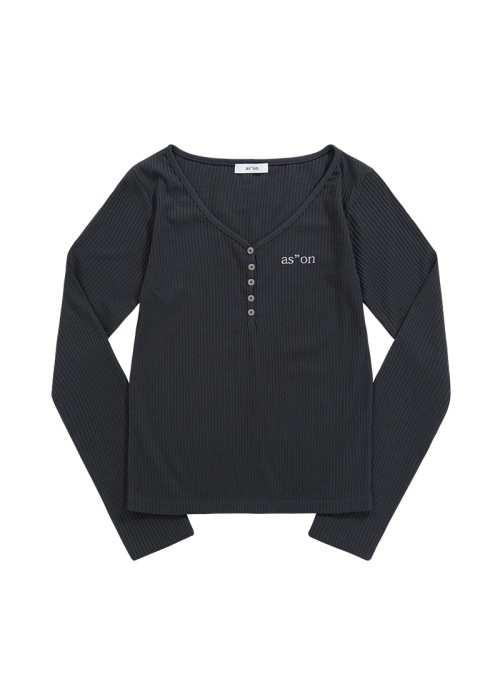 【AS"ON】 WISH RIBBED BUTTON TEE / CHARCOAL 正規品