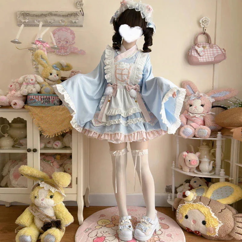 二次元 かわいい オリジナルデザインナースLolia和風メイドワンピース夏