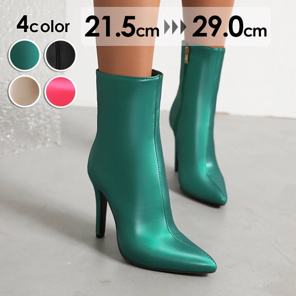 ショートブーツ ヒール11cm ピンヒール PU 美脚 カジュアル レディース ファッション シューズ 靴 秋 冬 春 20代 30代 40代 グリーン ブラック レッド ベージュ 大きいサイズ