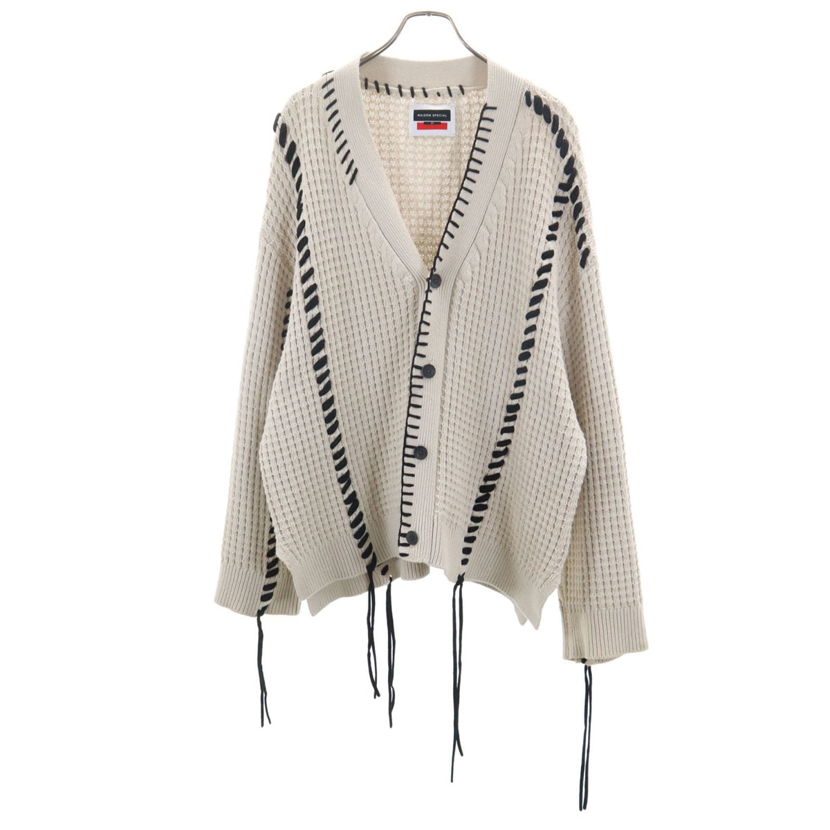 長袖 鬼ワッフルクレイジーステッチ ニットカーディガン 1 ベージュ メンズ 古着