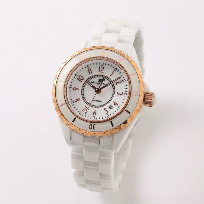 腕時計 レディース セラミックウォッチ クォーツムーブメント SM25151-PGWHA ピンクゴールド×ホワイト アラビアインデックス