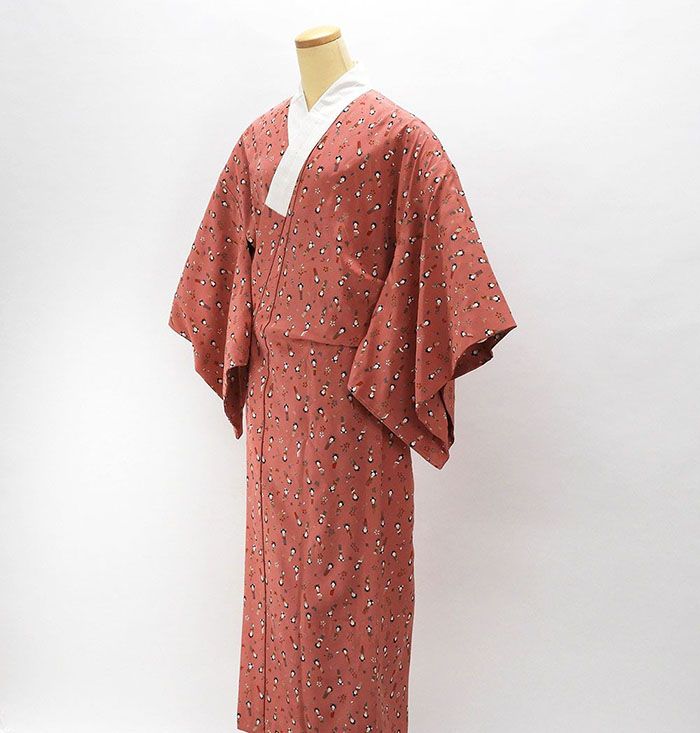 長襦袢 正絹 こけし花簪模様 身丈135cm 裄丈66cm リサイクル