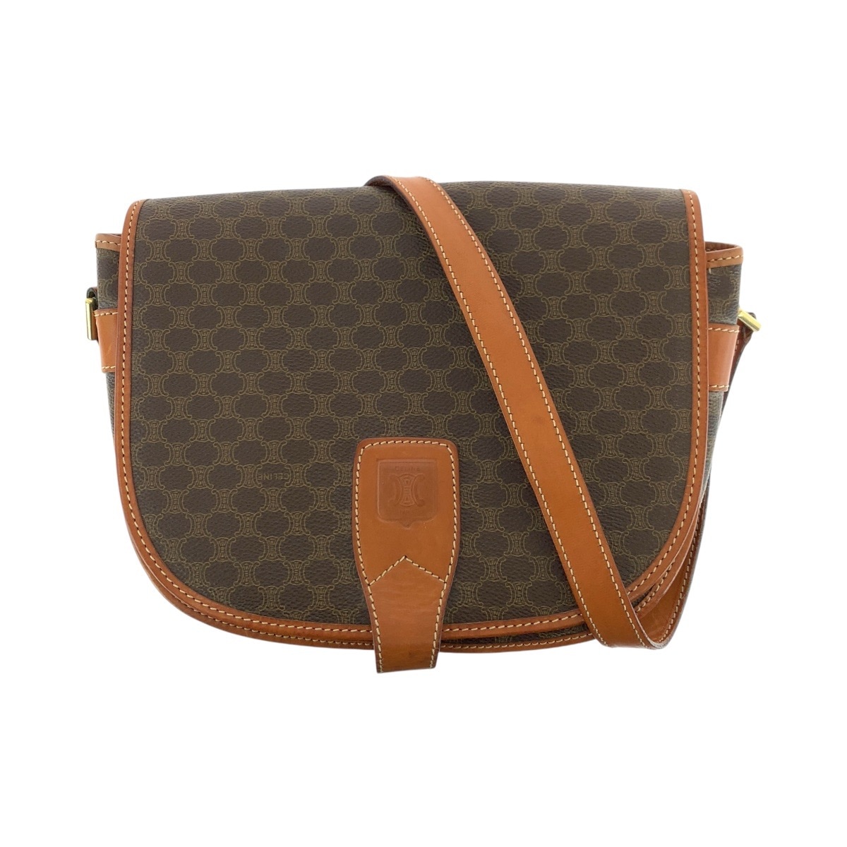 ヴィンテージ マカダム ブラウン ゴールド金具 PVC/レザー ショルダーバッグ ポシェット レディース 502295