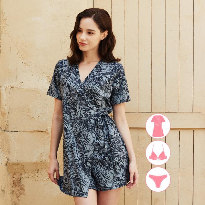 [本社] 女性の体型カバー ハーフジップ ラッシュガードセット BEL-T213G