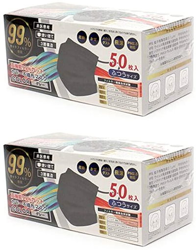 他サイト： アルファ 使い捨てマスク カラー不織布マスク ふつうサイズ 50枚入り (2箱, グレー)の商品画像