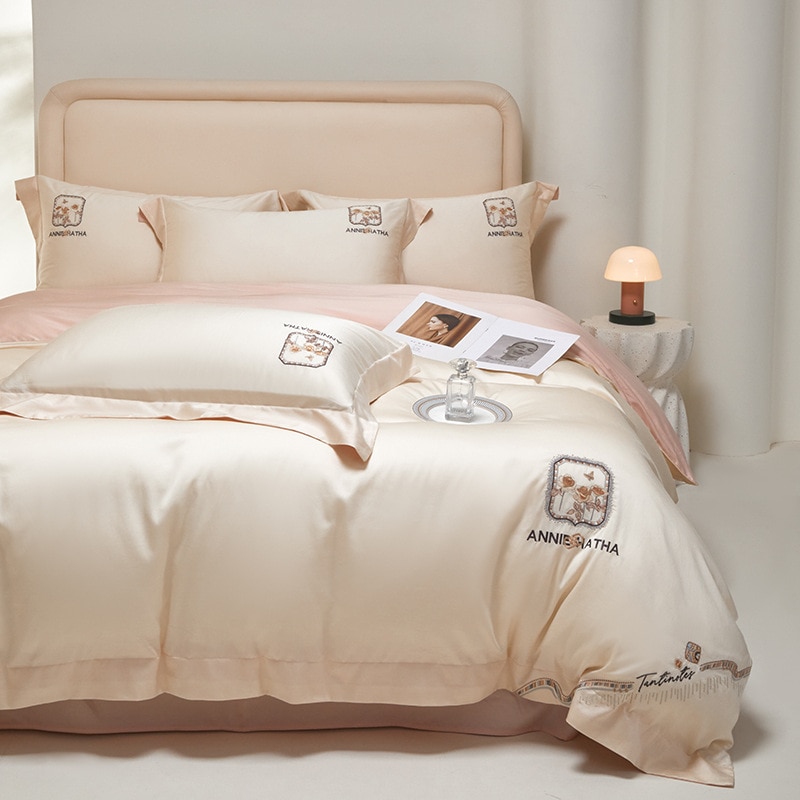 A類100本の長綿4点セット全綿純綿軽量高級感シーツ笠布団カバー寝具