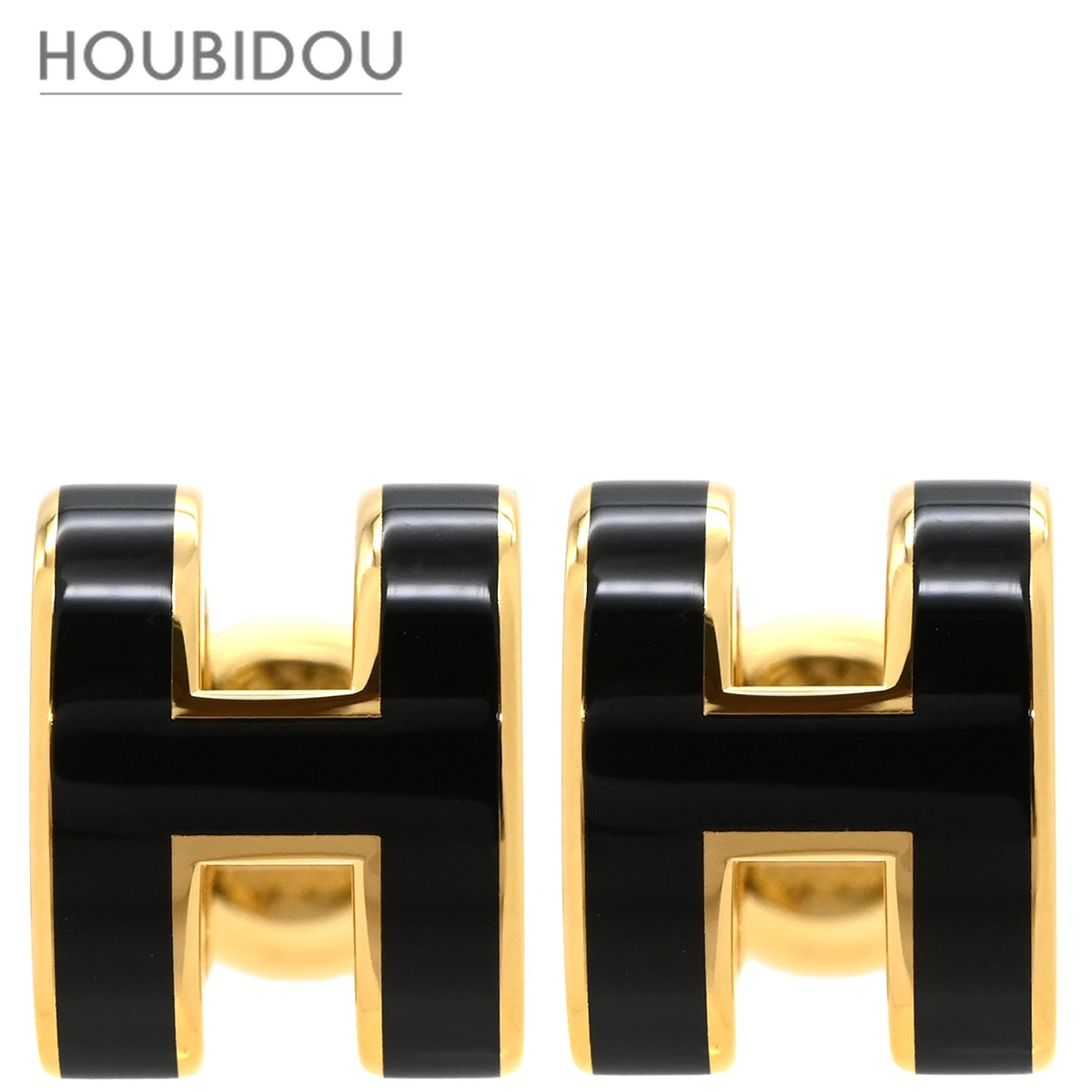 エルメス ピアス ポップアッシュ Hピアス ミニ GP エナメル ブラック×ゴールド 黒 Hモチーフ 新品 未使用 【箱】【中古】