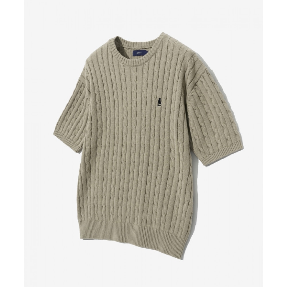 エールヘリテージダンケーブルショートスリーブラウンドニットウォームグレー