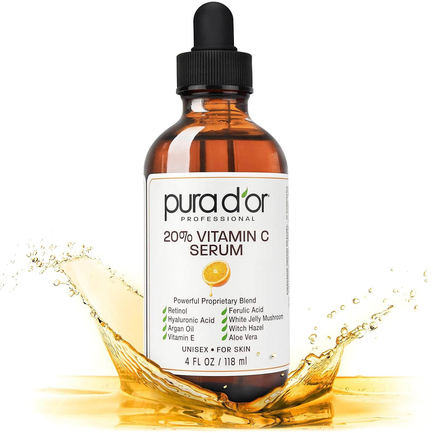 【エクスプレス便】PURA DOR 20%　ビタミンC美容液 ヒアルロン酸＆レチノール　Vitamin C Serum Hyaluronic Acid & Retinol (4oz / 118mL)