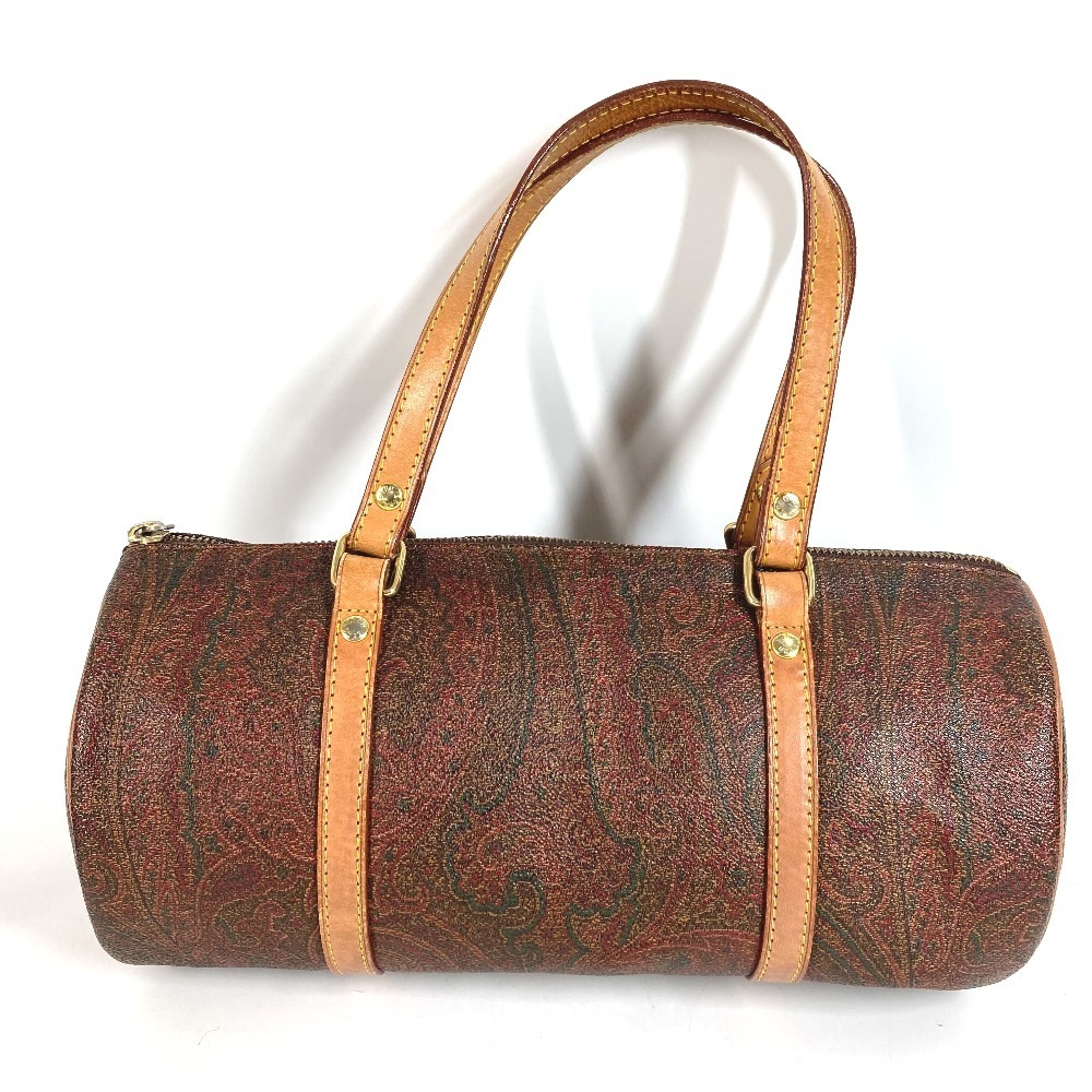 ETRO エトロ ショルダーバッグ ペイズリー柄 ロゴ 筒形 肩掛け ハンドバッグ カバン レザー/キャンバス ワインレッド