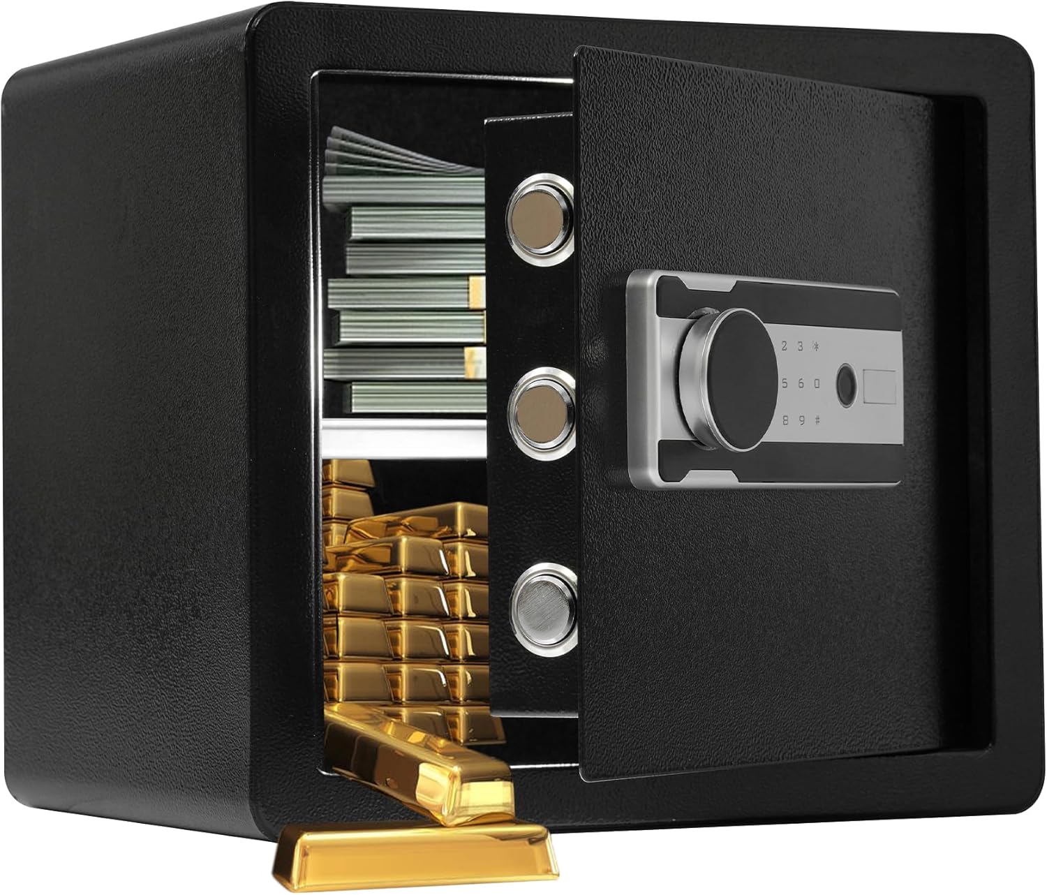 CSSMCOMP(売店)金庫 家庭用 28.8L 指紋認証 防犯金庫 緊急電池ボックス付き アラーム機能付き 鍵付き 防盗 旅館 店舗 事務所 ホテル 業務用 日本語取扱説明書付 書類保管 a4ファイ