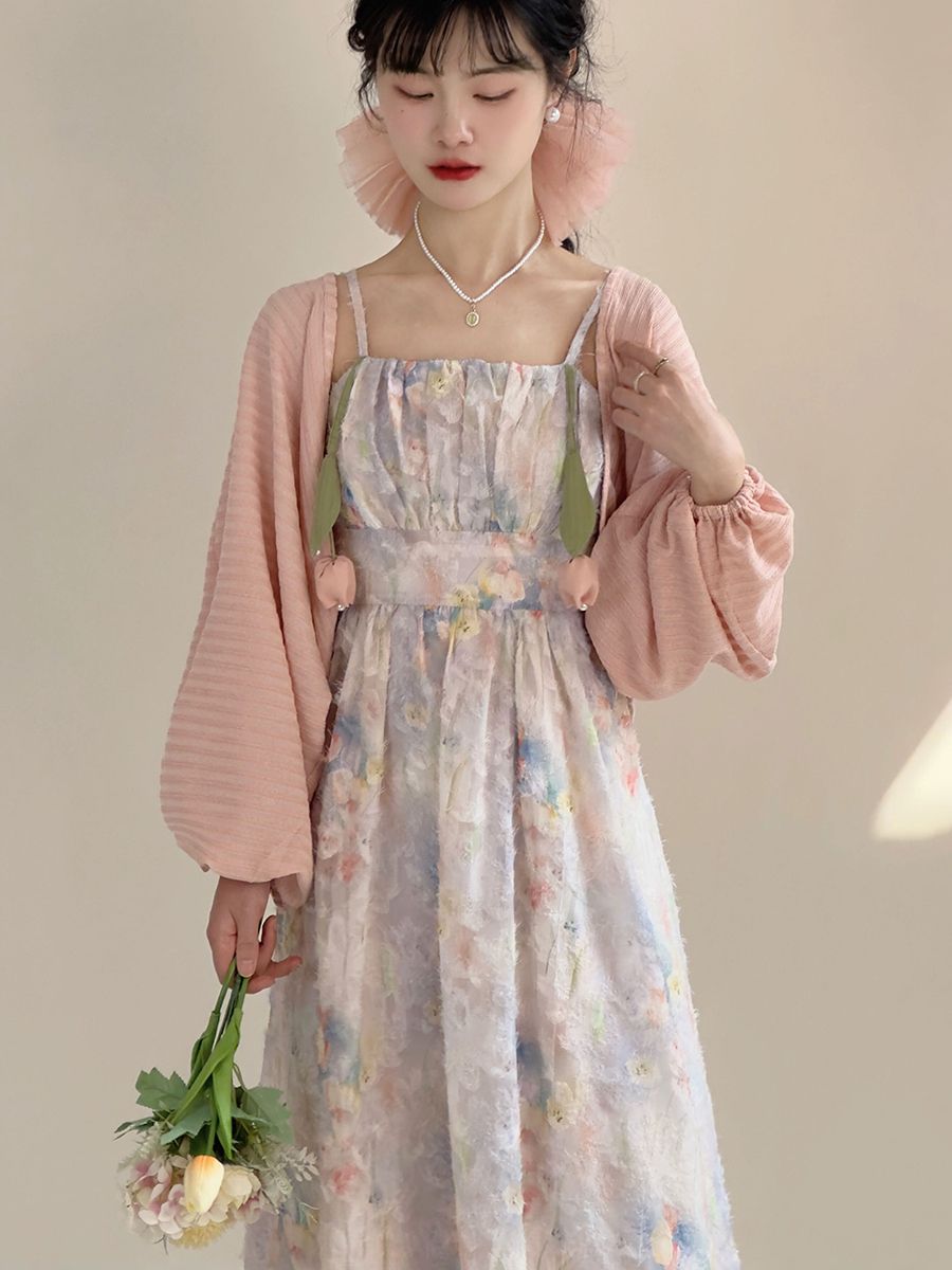 【急速発送】春夏フレンチスウィートな雰囲気のワンピースセット女性純欲風カーディガンキャミソールスカート2点セット優しい雰囲気のデートラブリー夏服韓国オンニ甘めコーデオフィスカジュアル秋の万能アイテム