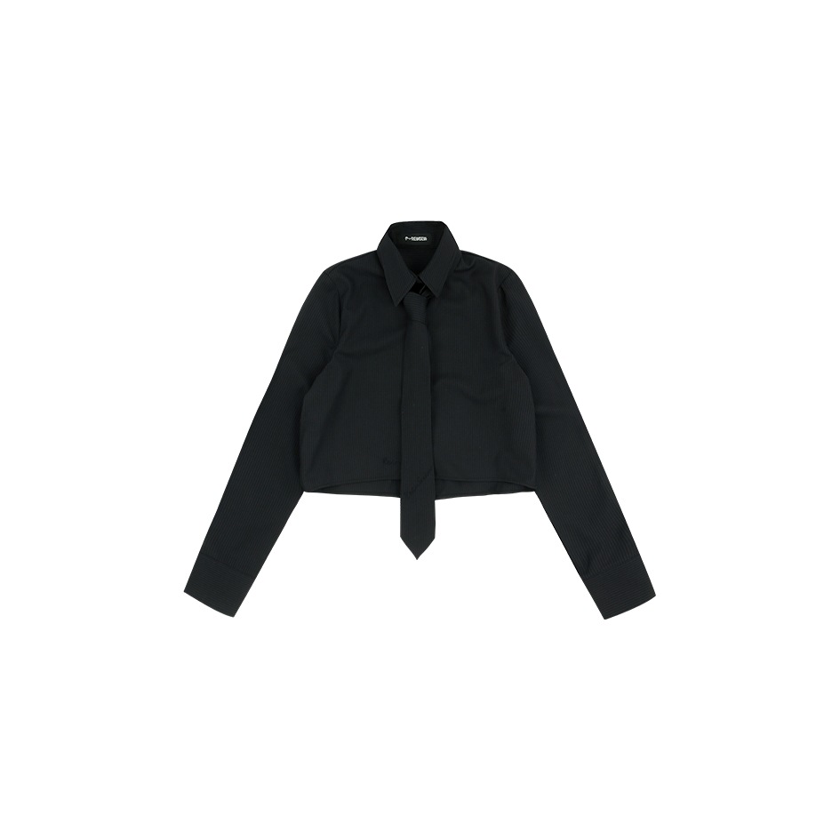 블랙 ST 크롭 셔츠 & 넥타이 세트