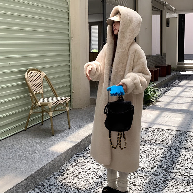 フェイクミンク 毛皮コート レディースファッション フード付きアウター ゆったり カジュアル フェイクファー トレンチコート ロングコート