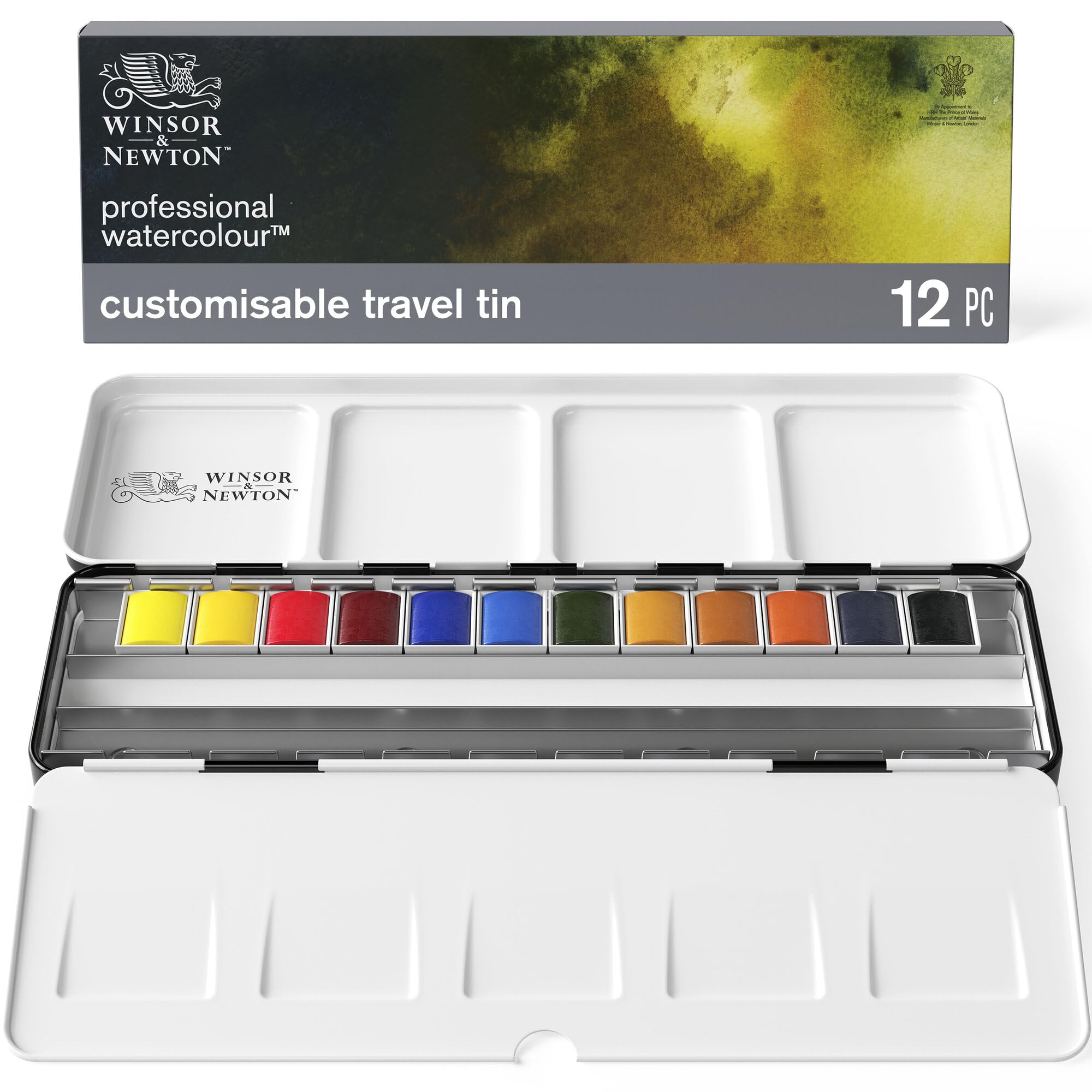 Winsor & Newton ウィンザー&ニュートン 水彩絵具 プロフェッショナル・ウォーターカラー カスタマイズトラベルメタルボックスセット ハーフパン 12色セット 18809548