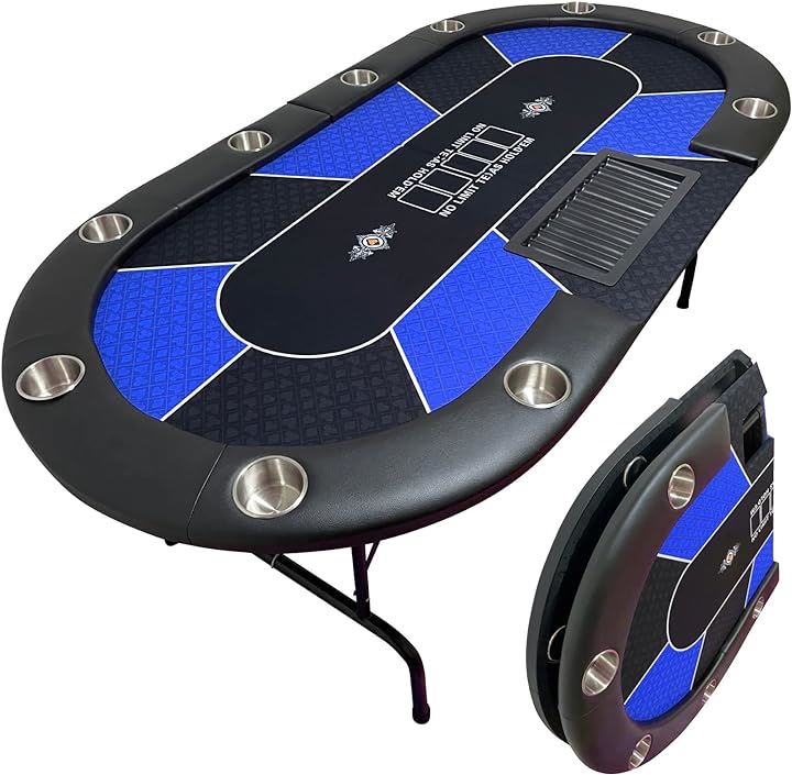 ポーカーテーブル 折りたたみ式 ドリンクホルダー チップラック付き Blue( ブルー, Large)