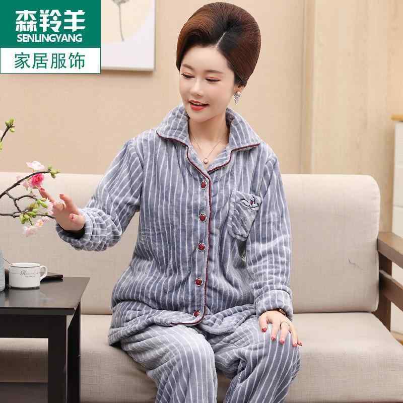 秋 冬 長袖 パジャマ ルームウェア 寝間着 女性 コーラル フリース カーディガン 暖かい フランネル リラックス ウェア スーツ