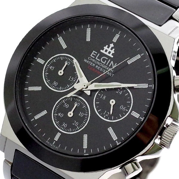 エルジン腕時計 メンズ FK1417C-B セラミックス クロノグラフ ブラック