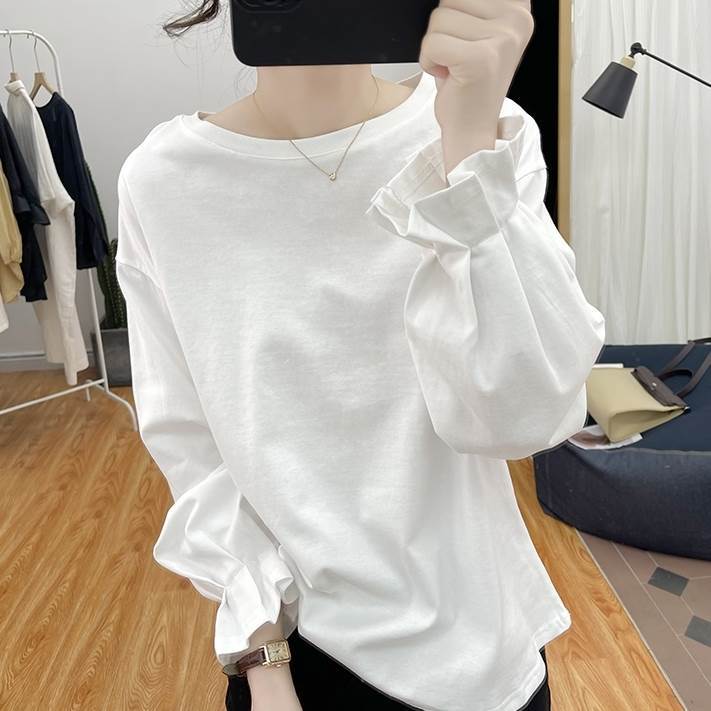 イベント バイト 学校 フリーサイズ 無地 イエロー ピンク ホワイト プリーツ ラウンドネック 長袖 冬 秋 春 カットソー シャツ