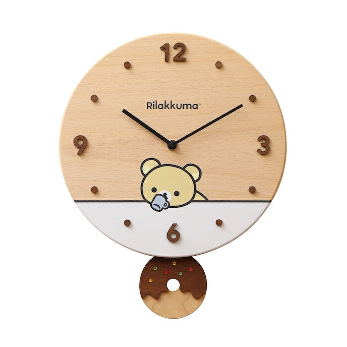 壁掛け時計 木製 リラックマ ドーナツ キャラクター おしゃれ かわいい 木 アナログ インテリア リビング 日本製 プレゼント ギフト 寝室 子供部屋