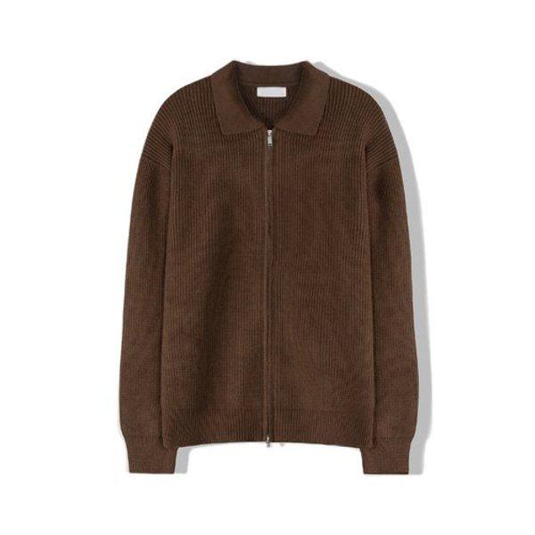 男性高密度モーダル レア ハッチ ジップアップ カーディガン SG-CA-Q026-ブラウン