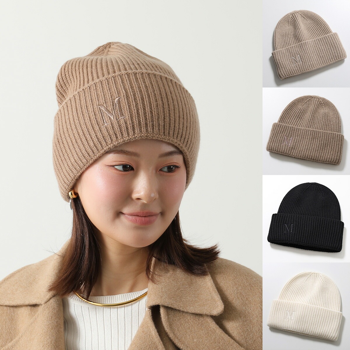 MAX MARA マックスマーラ ニット帽 MMRETINA レディース カシミヤ ニットキャップ ビーニー リブ Ｍロゴ刺繍 帽子 カラー5色