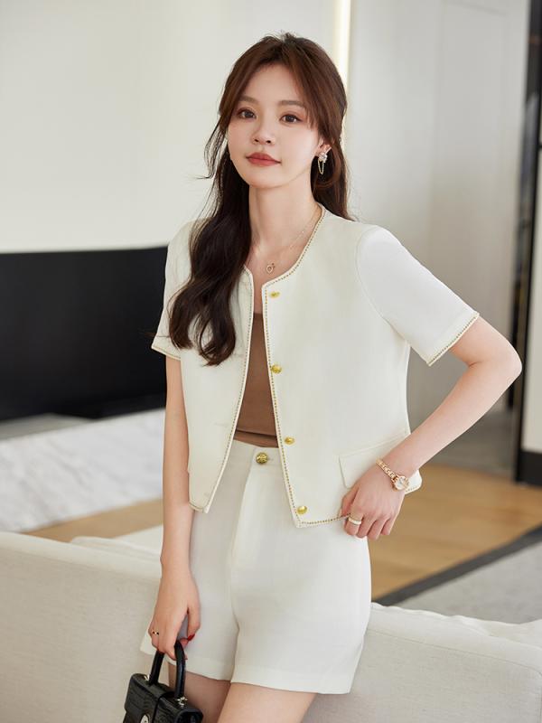 婦人服 レディース セットアップ ツーピース エレガント スタイリッシュ 上品 半袖 ジャケット 夏 薄手 2点セット カジュアル ショートパンツ