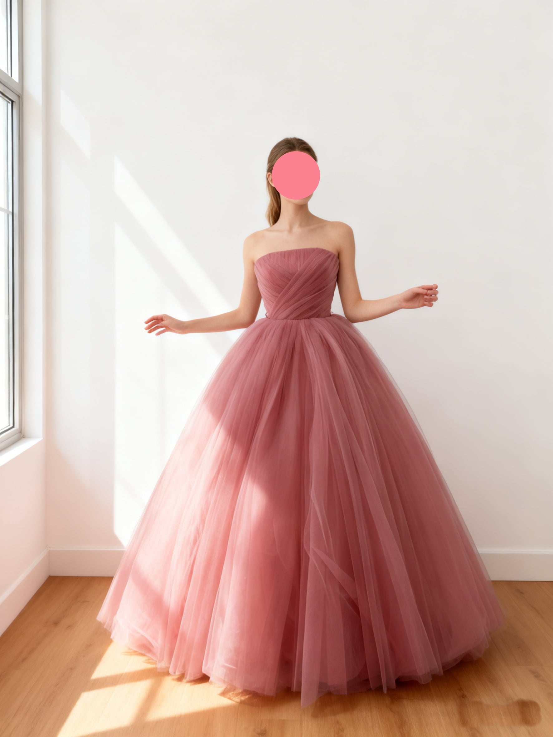 カラードレス くすみピンク ソフトチュール 編み上げ ビスチェドレス 色直し 花嫁 前撮り 46,194円