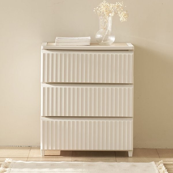 ROOM＆HOME組立式木天板チェスト ホワイト3段 組立品