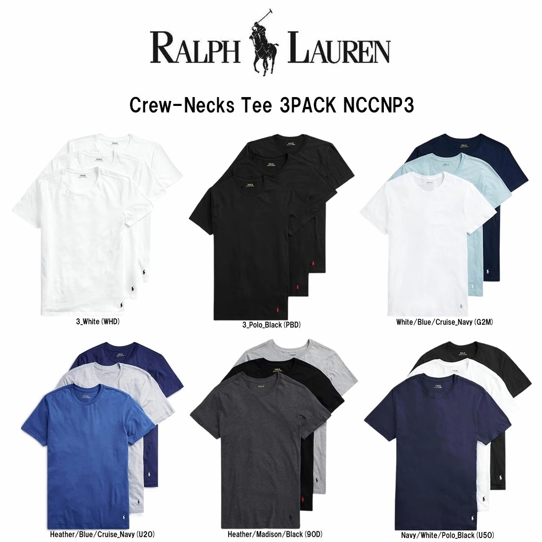 POLO RALPH LAUREN Tシャツ クルーネック クラシックフィット 半袖 3枚組 セット アソート インナー 肌着 下着 メンズ 男性用 NCCNP3