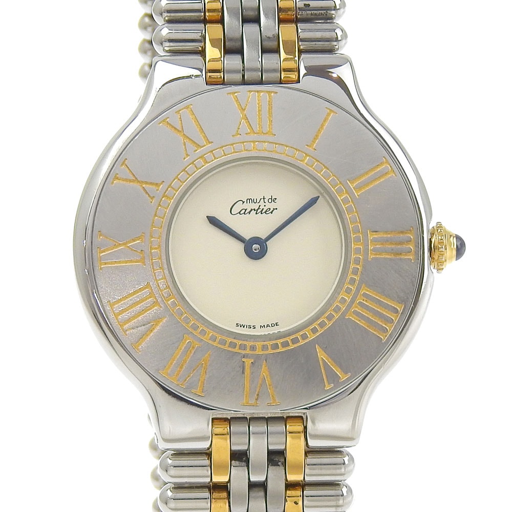 マスト21 123000P 腕時計 ステンレススチール クオーツ アナログ表示 ボーイズ アイボリー文字盤 中古品