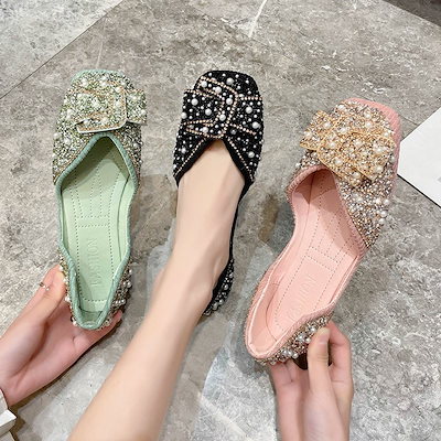 【20点セット】【急速出荷】全3色 2type パンプス オフィス ローヒール ぺたんこ キラキラ バレエシューズ