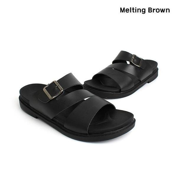 メンズ デイリー 牛革 バックル スリッパ