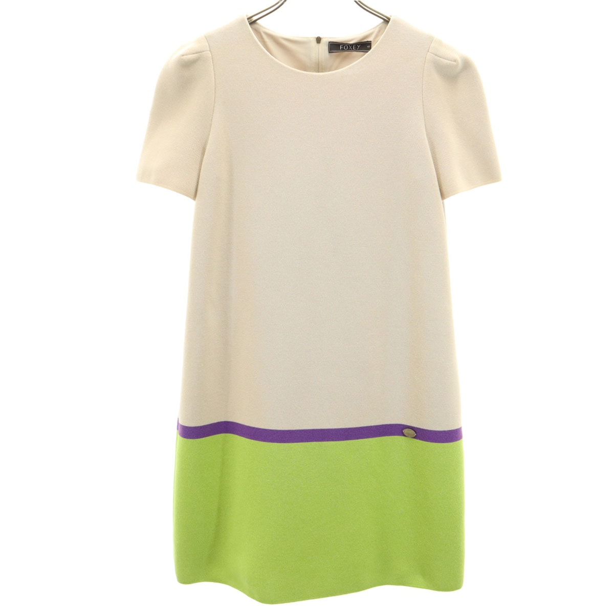 日本製 半袖 ニット ミニワンピース 40 ベージュ レディース 古着