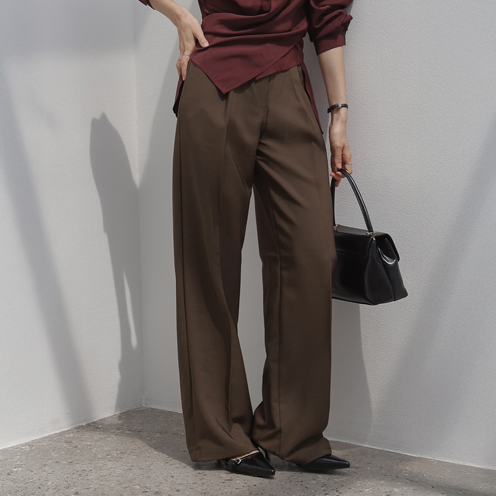 S-2XL/シャロンキビオプションベーント隠しバンディングピンタックワイドスラックス