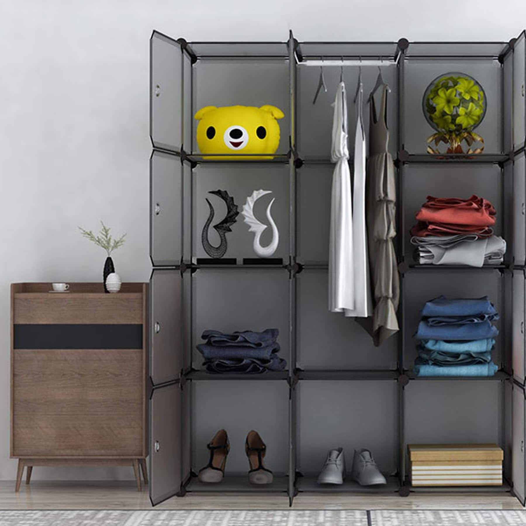 全国送料無料 AYO 収納棚 大容量 収納ラック 組み立て式 棚 ラック 簡単組立 整理棚収納 ボックス 本棚 衣類収納 耐久性 省スペース スチール性 インテリア おしゃれ 多用途 (扉付き 半透明