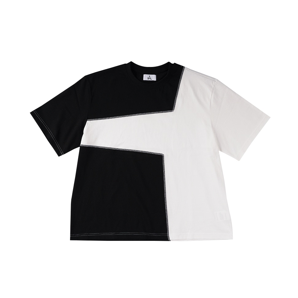 【IFEELLUCKY】 CROSS-PANEL T-SHIRTS : BLACK / WHITE